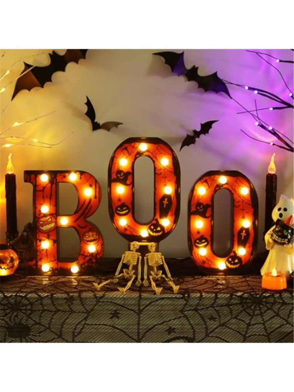 Zimati Halloween Decorations Indoor Boo Sign Mantel Decor, 8.5 in